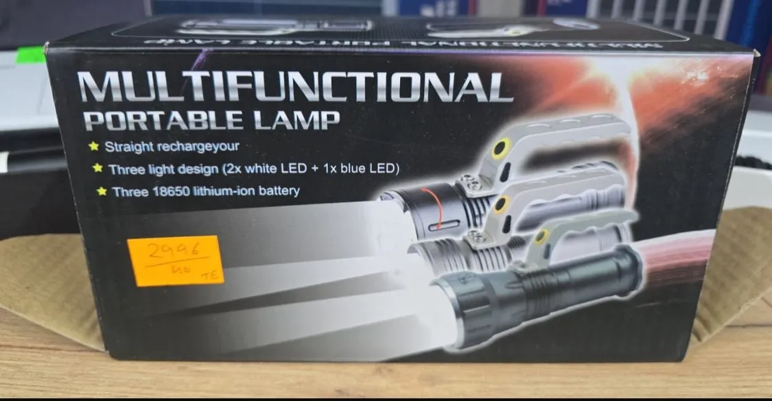 Wielofunkcyjna przenośna lampka LED 2x biała 1x niebieska 18650