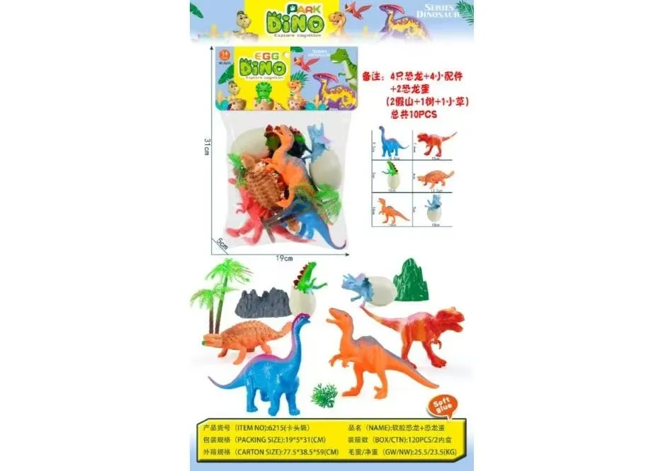 Zestaw Zabawka Mini Dinosaur Egg Dino 10el. Miękkie Figurki 19x31cm