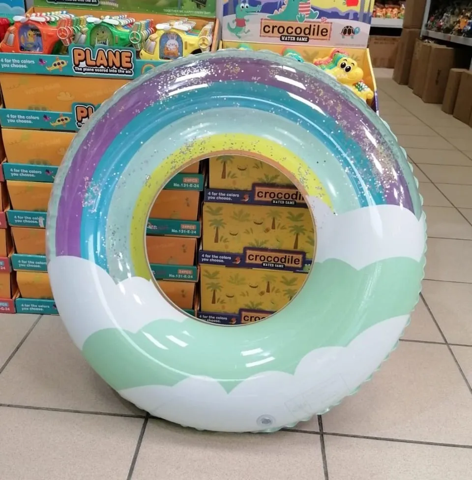 Koło do pływania 80cm tęczowe z brokatem i motywem chmurek