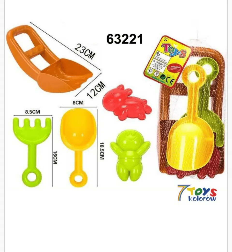Zabawka Plażowa Zestaw do Pia. Łopatka Grabki Foremki 23cm
