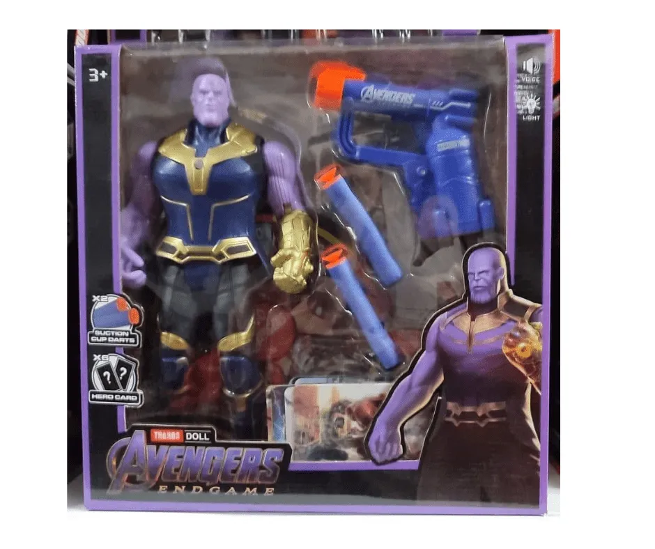 Figurka Thanos Avengers Endgame z wyrzutnią i kartami, 6 szt