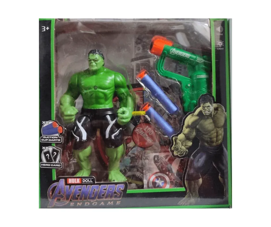 Zabawka Figurka Hulk Avengers Endgame z wyrzutnią i kartami, 6 szt.