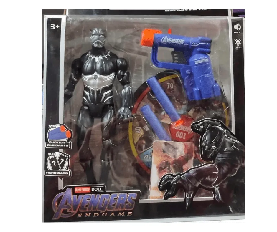 Figurka Avengers Black Panther z wyrzutnią i kartami, zestaw 6 szt.