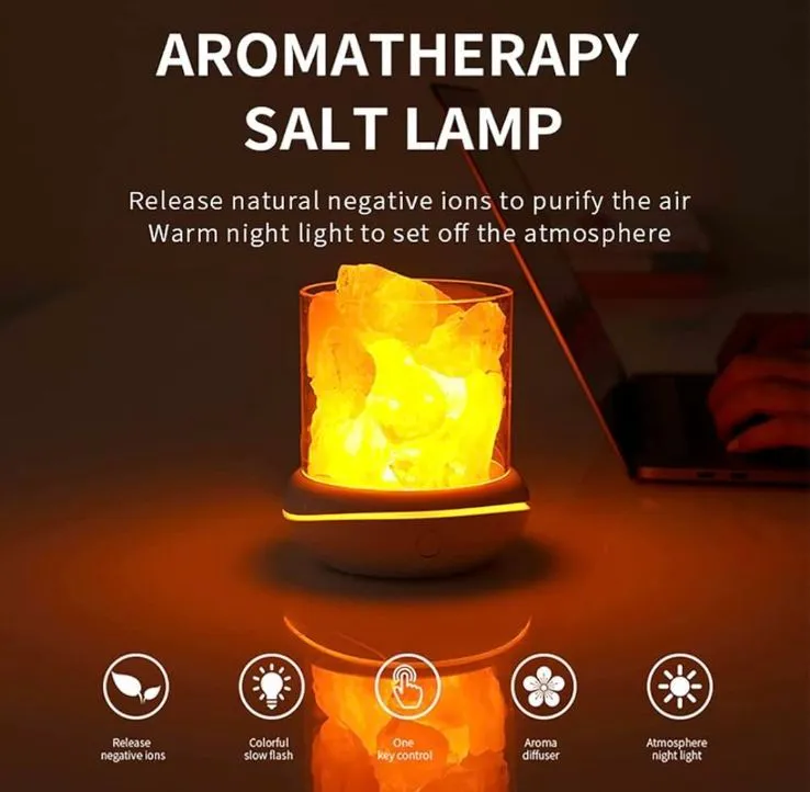 Lampa solna do aromaterapii z dyfuzorem i światłem LED