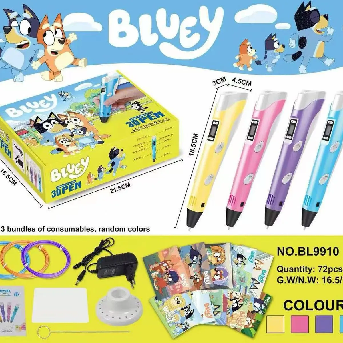 Długopis 3D Bluey - Zestaw Kreatywny z Akcesoriami, Mix Kolorów