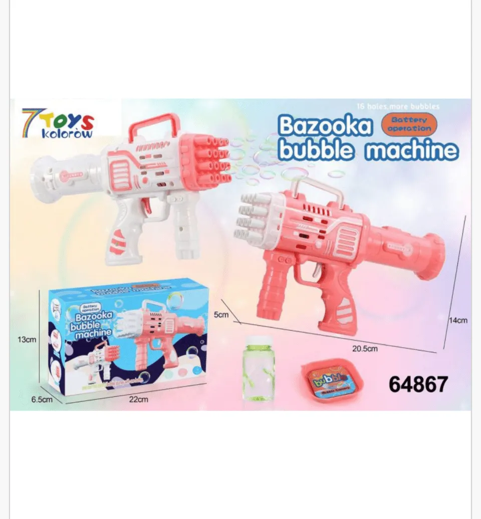 Bazooka Bubble Machine Maszynka do baniek 16 otworów 20,5cm Różowa