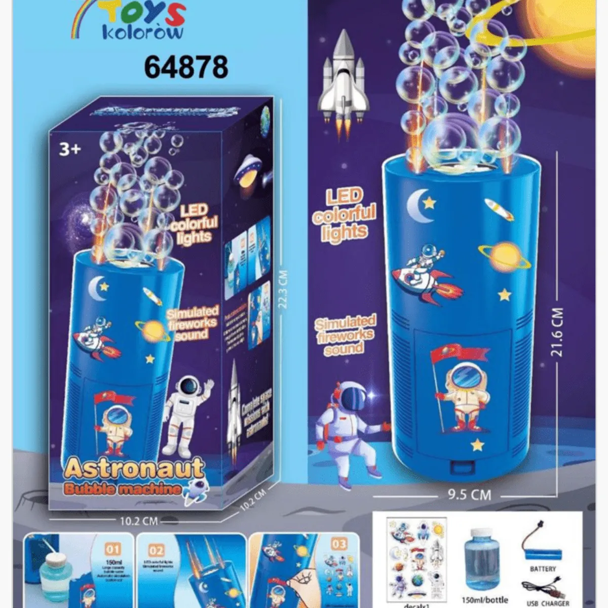 Maszynka do baniek Astronaut LED 21.6cm 6szt