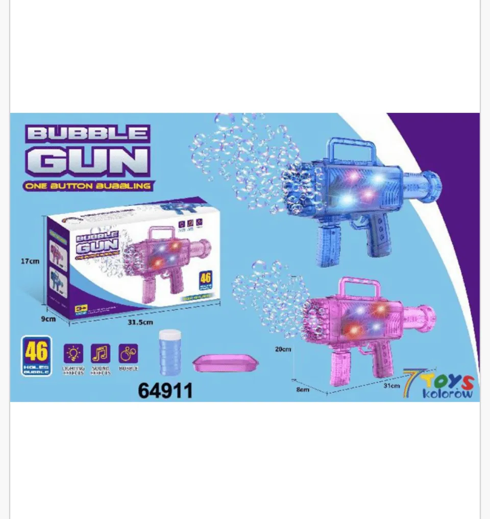 Pistolet do baniek Bubble Gun One Button 46 otworów Światło Dźwięk
