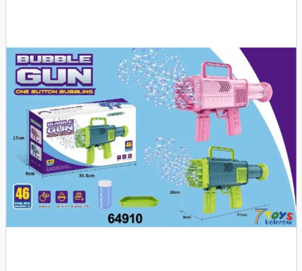 Pistolet do baniek Bubble Gun One Button 31cm 46 otworów Mix 6szt
