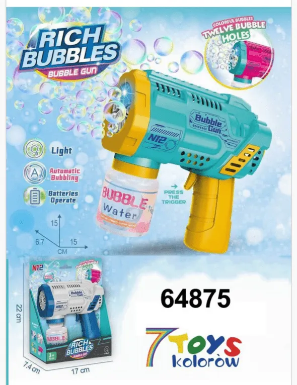Rich Bubble Gun - Automat do baniek 12 otworów, światło, mix