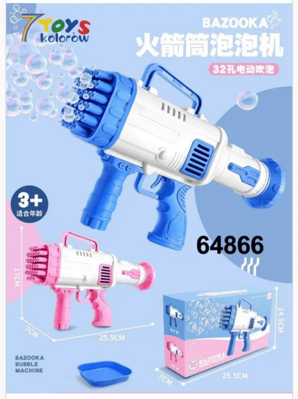 Bazooka Bubble Machine 25.5cm Maszynka do Baniek 32 Otwory Mix