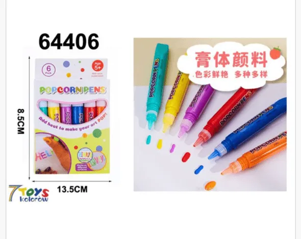 Długopis Kolorowe Popcorn Pens Efekt 3D 6 szt. 13.5x8.5cm
