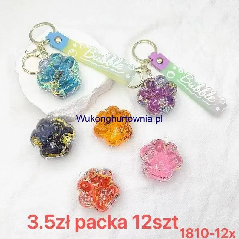 Brelok do Kluczy Łapka Bubble z Brokatem i Paskiem, 12 szt.