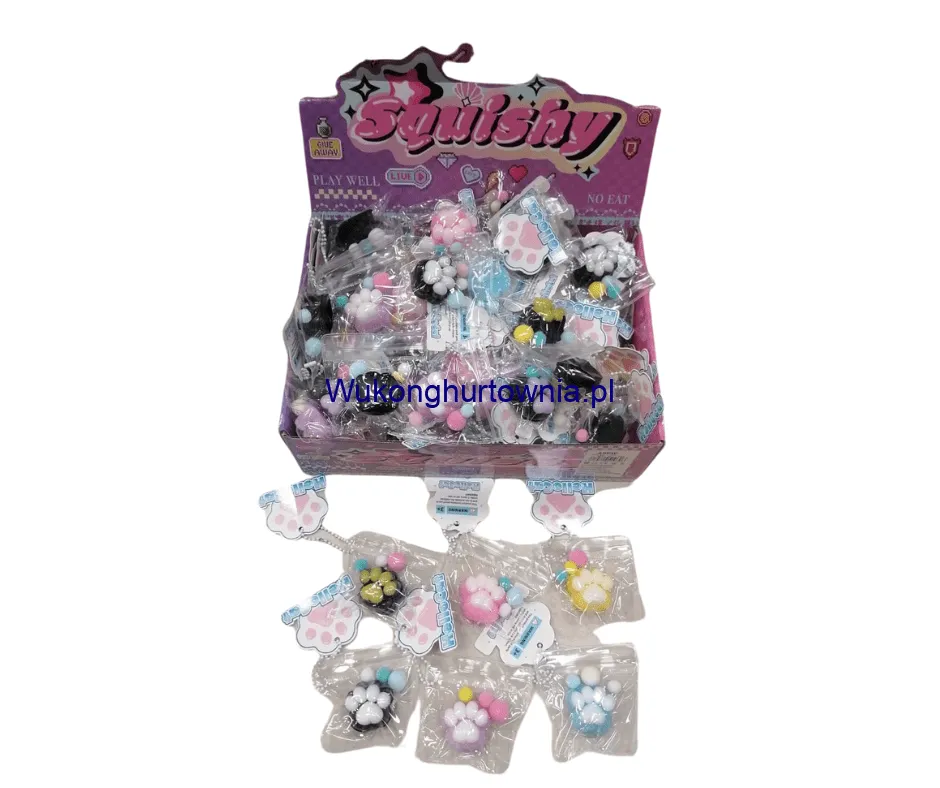 Zabawka Squishy Gniotki Łapki Kotka Brelok Mix Kolorów 80 szt