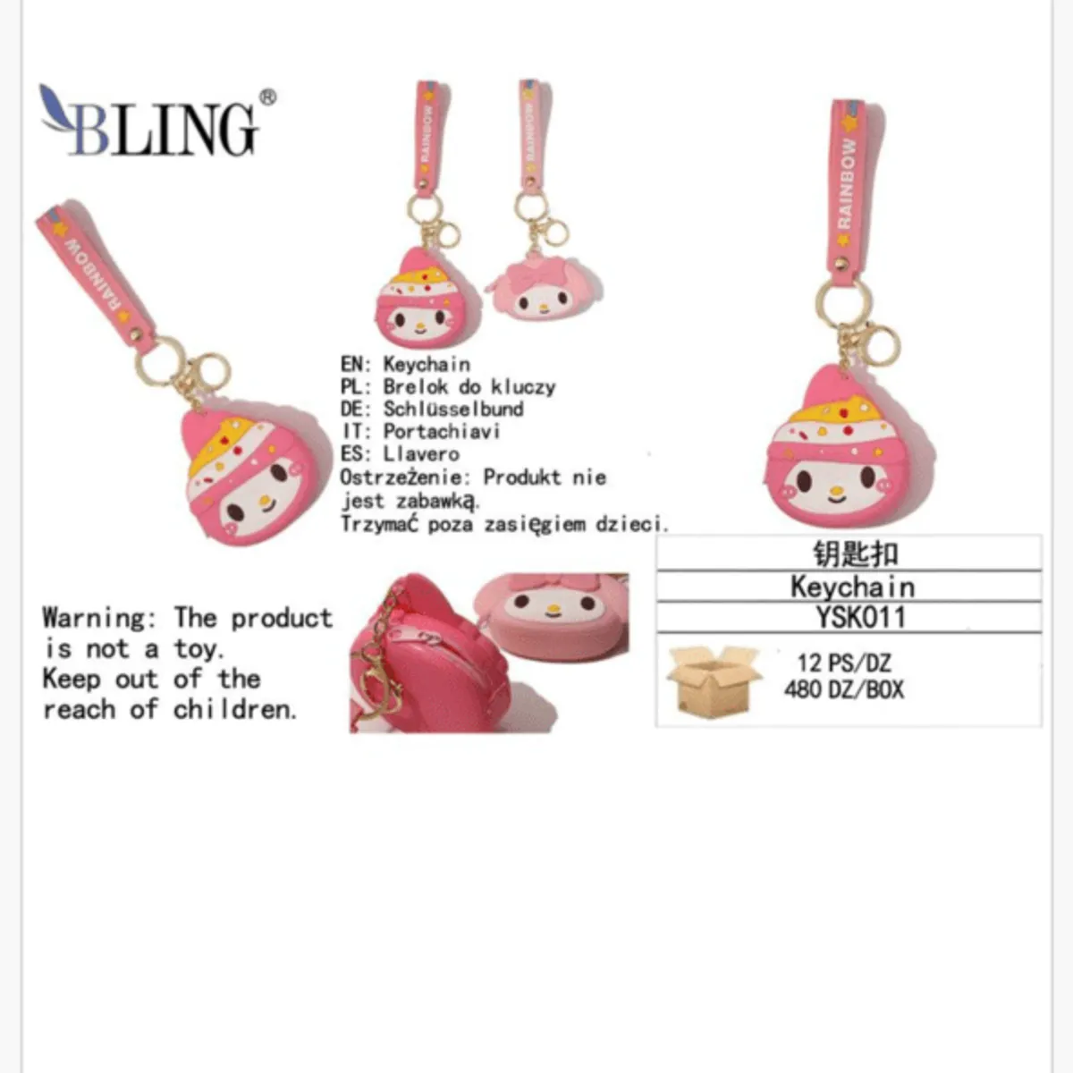 Brelok Silikonowa Mini Portmonetka BLING Różowa 12szt
