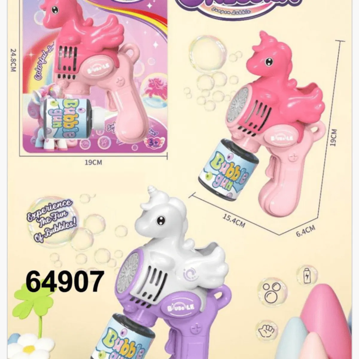 Maszyna do baniek pistolet Jednorożec 19cm Bubble Unicorn