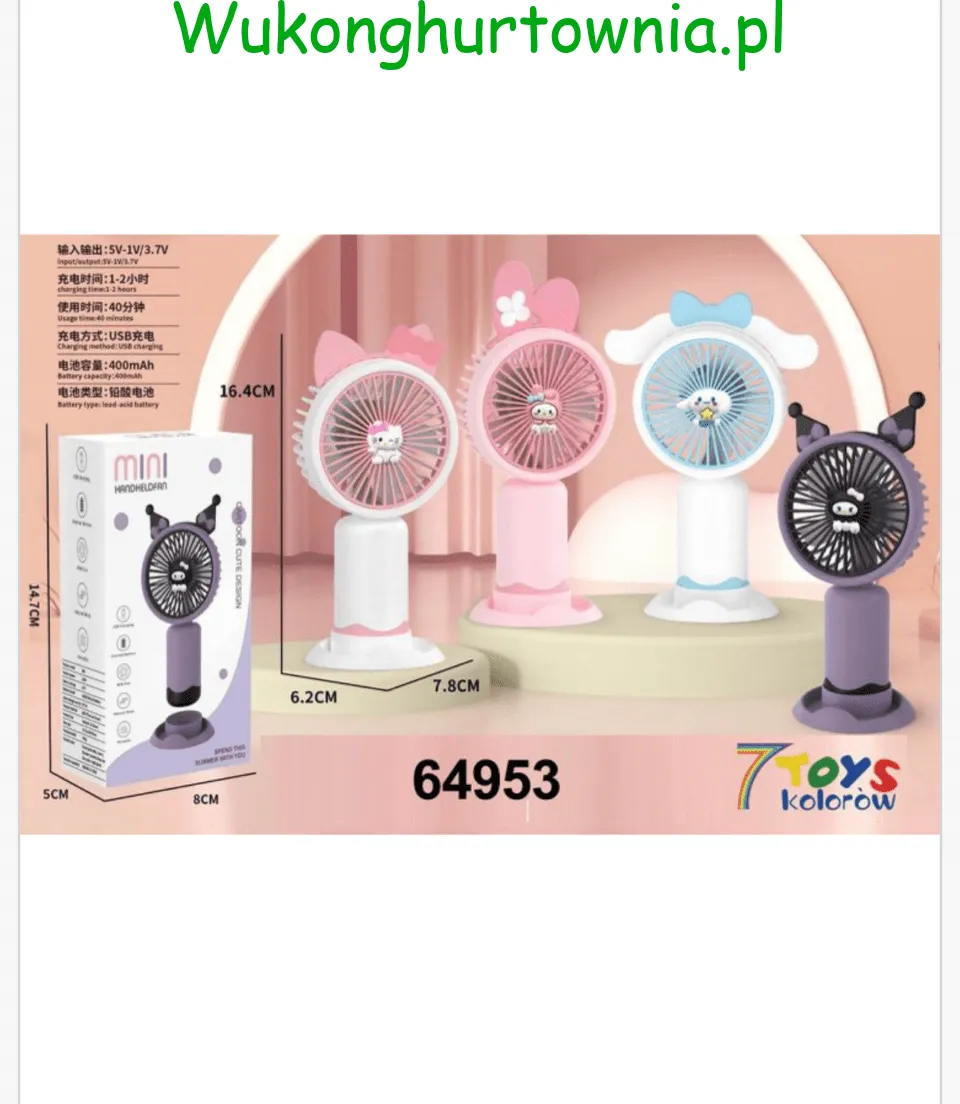 Mini Wiatrak Elektryczny USB 16.4cm Postacie Mix 12szt