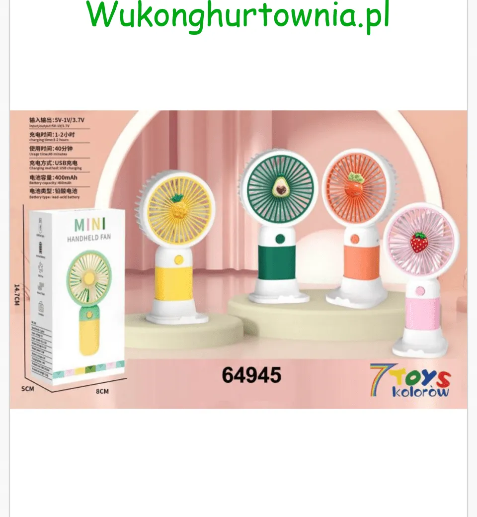 Mini Wiatrak Elektryczny Ręczny USB 14.7cm Mix Owocowy 12szt
