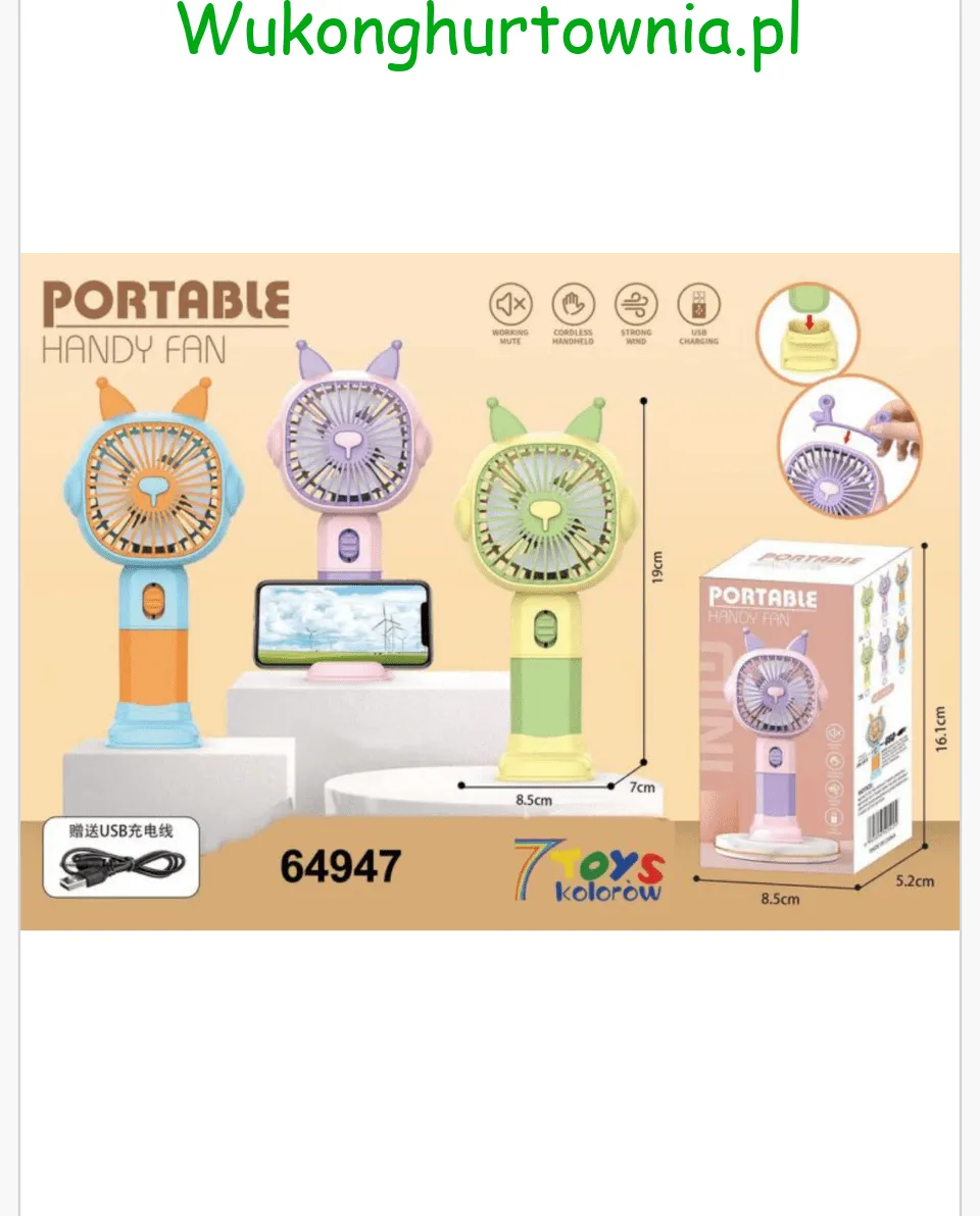 Mini Wiatrak Elektryczny USB 19cm z Podstawką na Telefon Mix