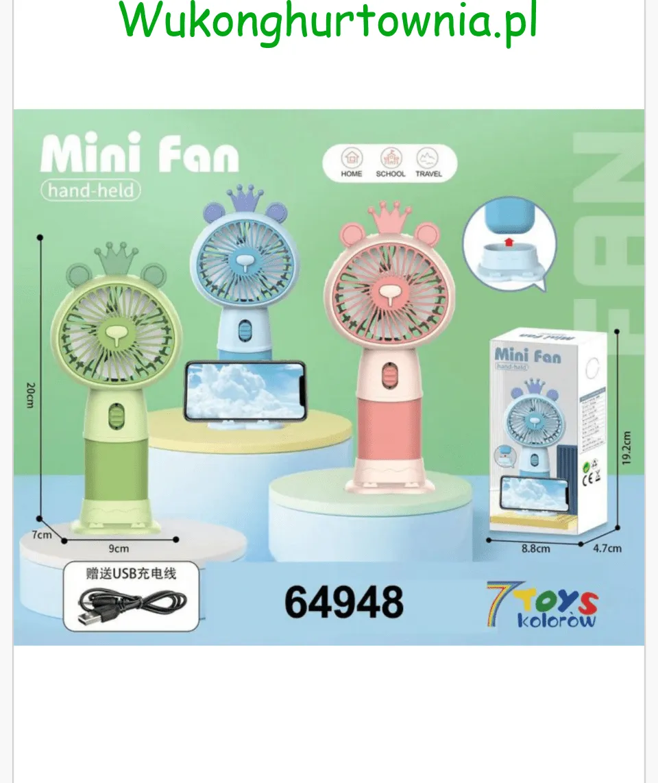Mini Wiatrak Elektryczny USB 20cm z Podstawką na Telefon i Koroną