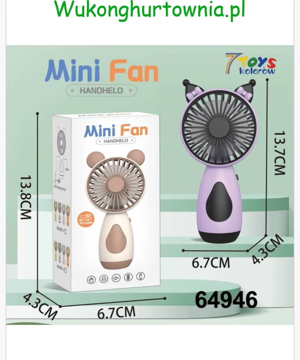 Mini Wiatrak Elektryczny Ręczny USB z Uszami 13.7cm 12szt