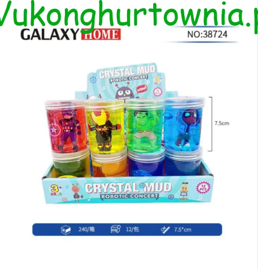 Zabawka Crystal Mud Slime z Figurką Robot 7.5cm - Zestaw 12 szt.