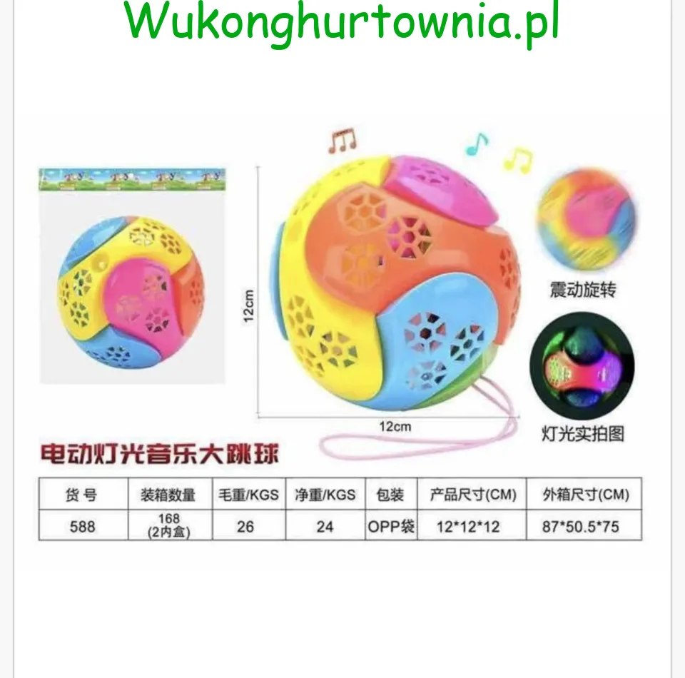 Świecąca Piłka LED Kula Wibrująca 12cm z Muzyką Kolorowa