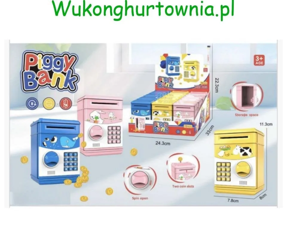 Skarbonka Sejf Elektroniczna Piggy Bank 11cm Mix Kolorów 12szt