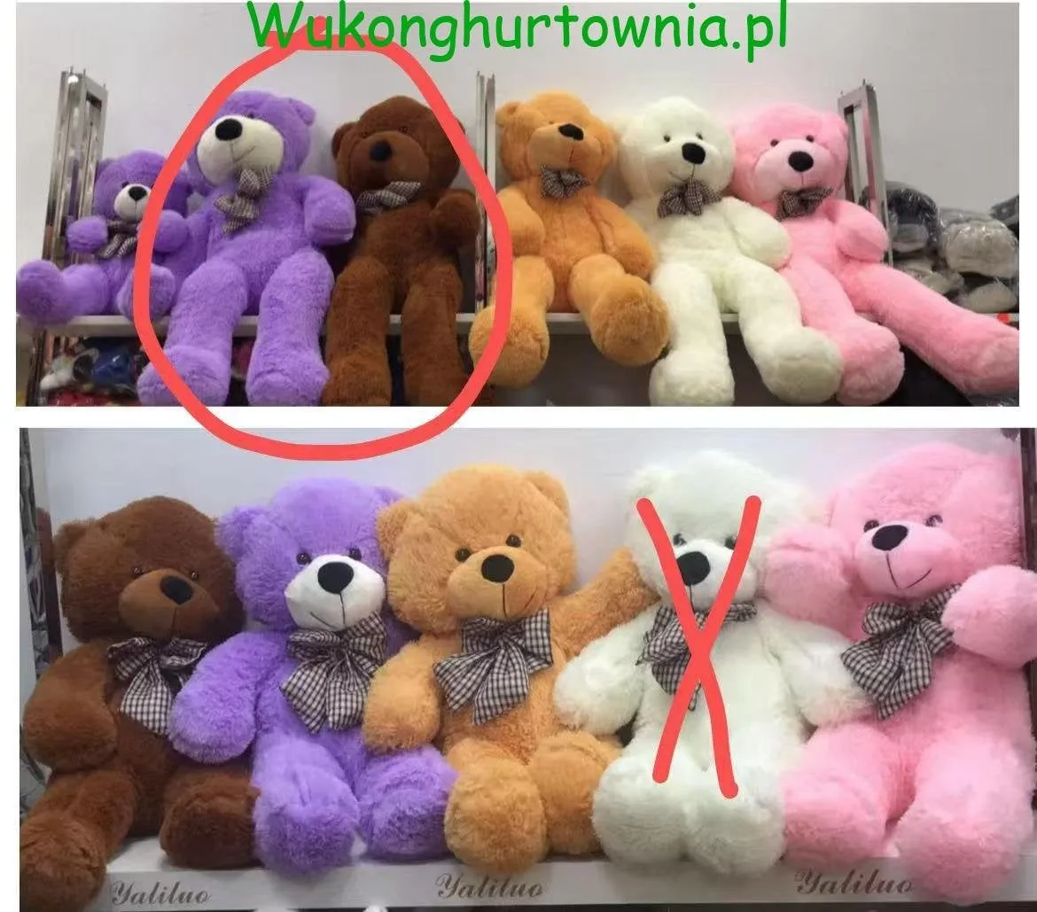 Maskotka Pluszowa Miś 80cm z Kokardą Mix Kolorów