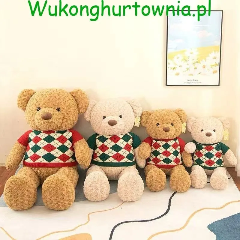 Maskotka Pluszowa Miś 140cm w Swetrze w Romb - Mix Kolorów