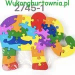 Zabawka Drewniana Puzzle Słoń Alfabet Kolorowy
