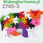 Zabawka Drewniana Puzzle Układanka Krowa Cyfry 26 Elementów