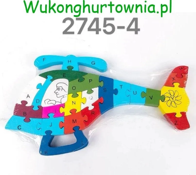Zabawka Drewniana Puzzle Helikopter - Alfabet A-Z