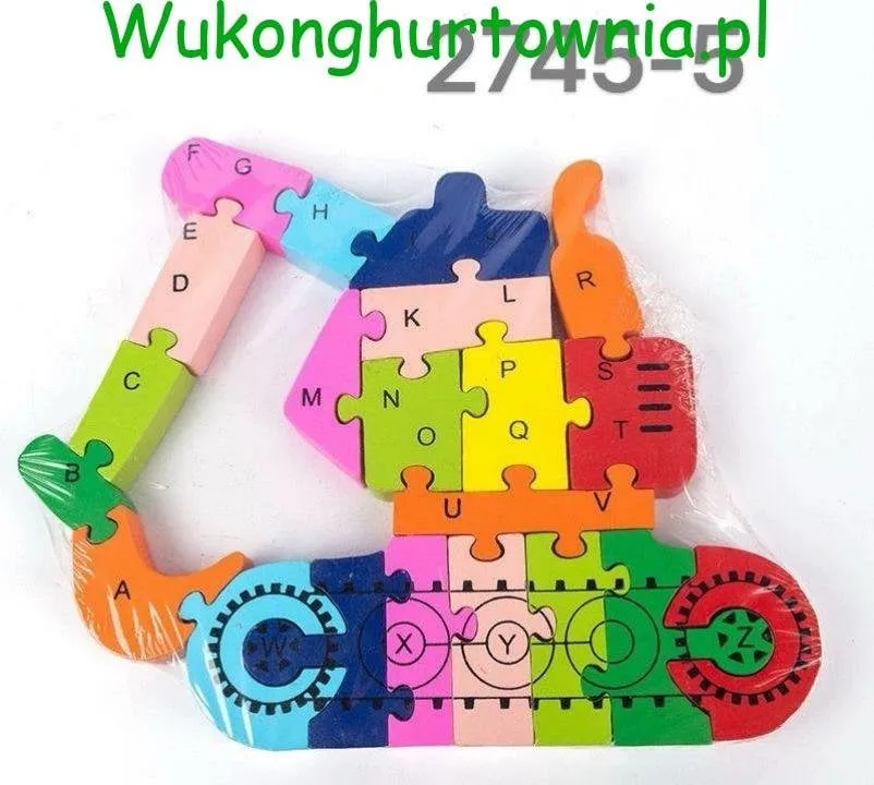 Zabawka Drewniana Puzzle Koparka Alfabet A-Z