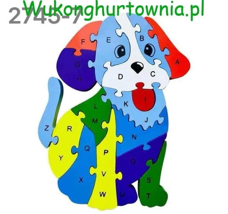 Zabawka Drewniana Puzzle Pies Alfabet Edukacyjne 6 szt.