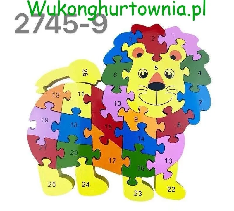 Zabawka Drewniana Puzzle Lew Edukacyjne z Numerami