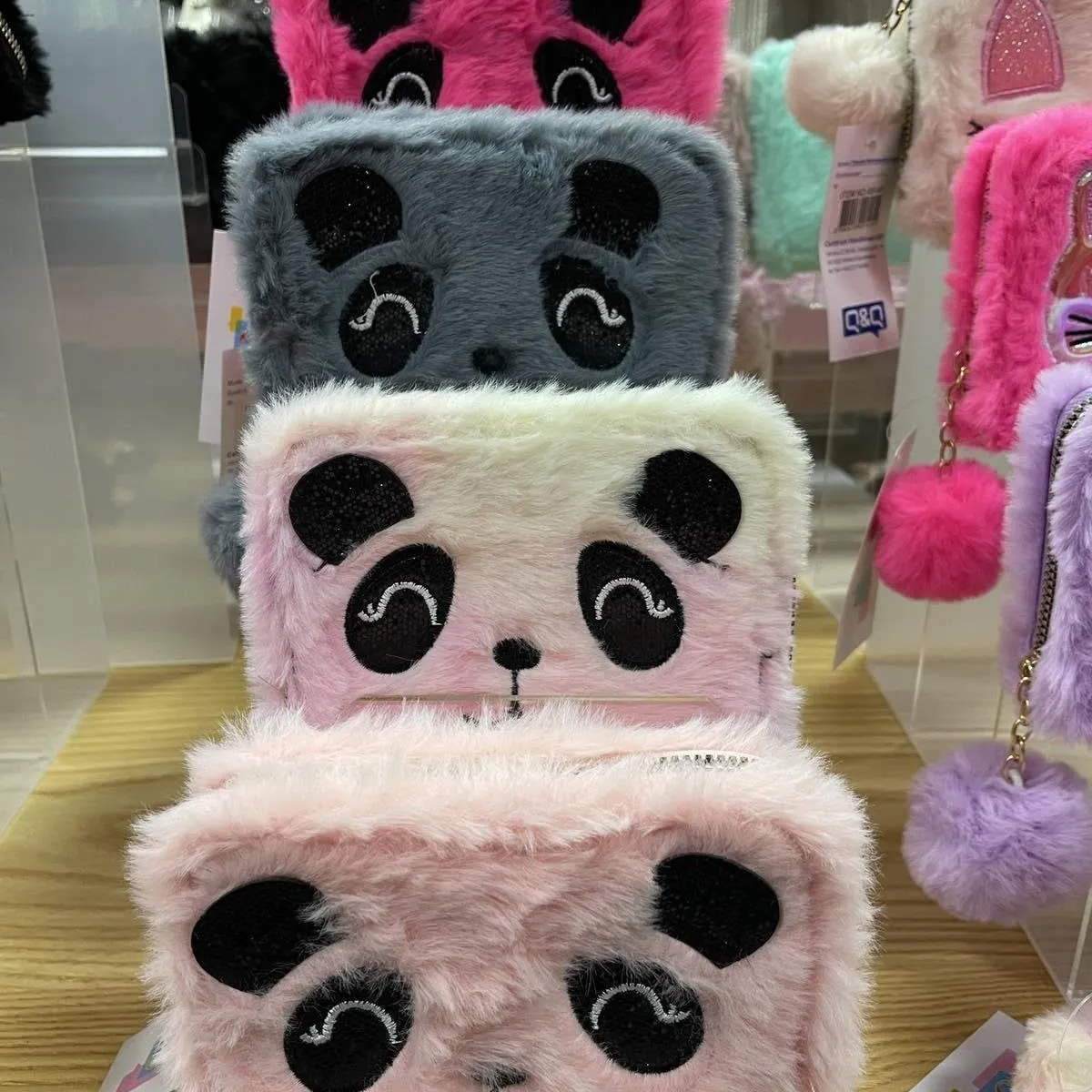 Mini Portfele Pluszowe Panda Kreskówkowa, 12 szt.