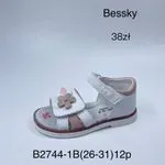 Sandały dziecięce Bessky biało-różowe z kwiatkiem, rozm.