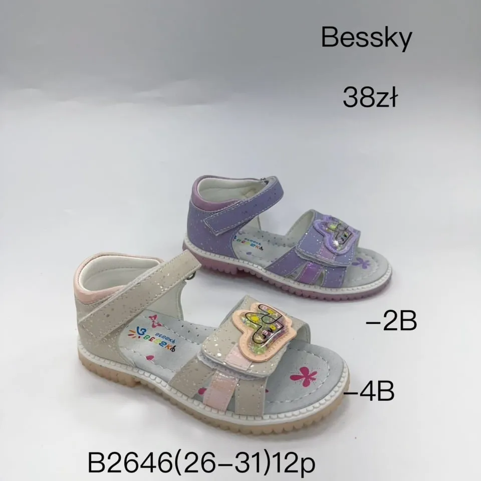 Sandały dziecięce Bessky B2646 (26-31) rzepy, serce, beżowo-fioletowe