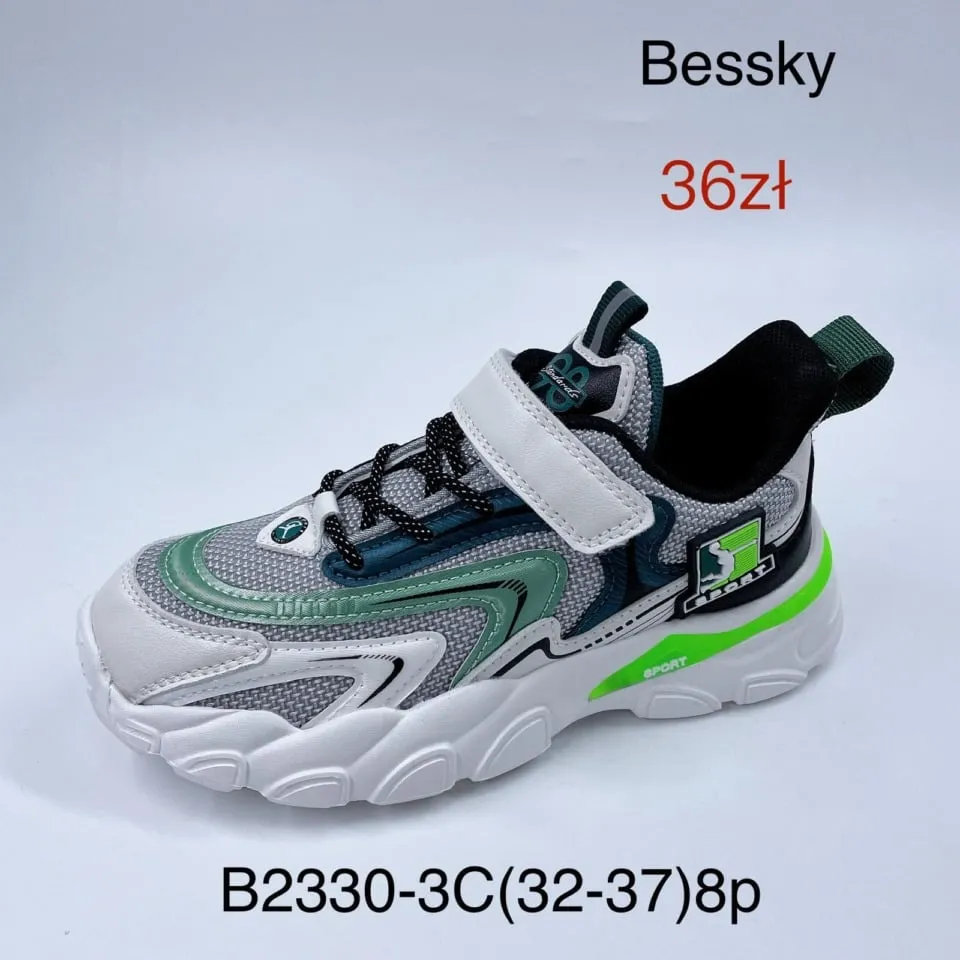 Trampki dziecięce sportowe Bessky B2330-3C, rozmiary 32-37, szaro-zielone