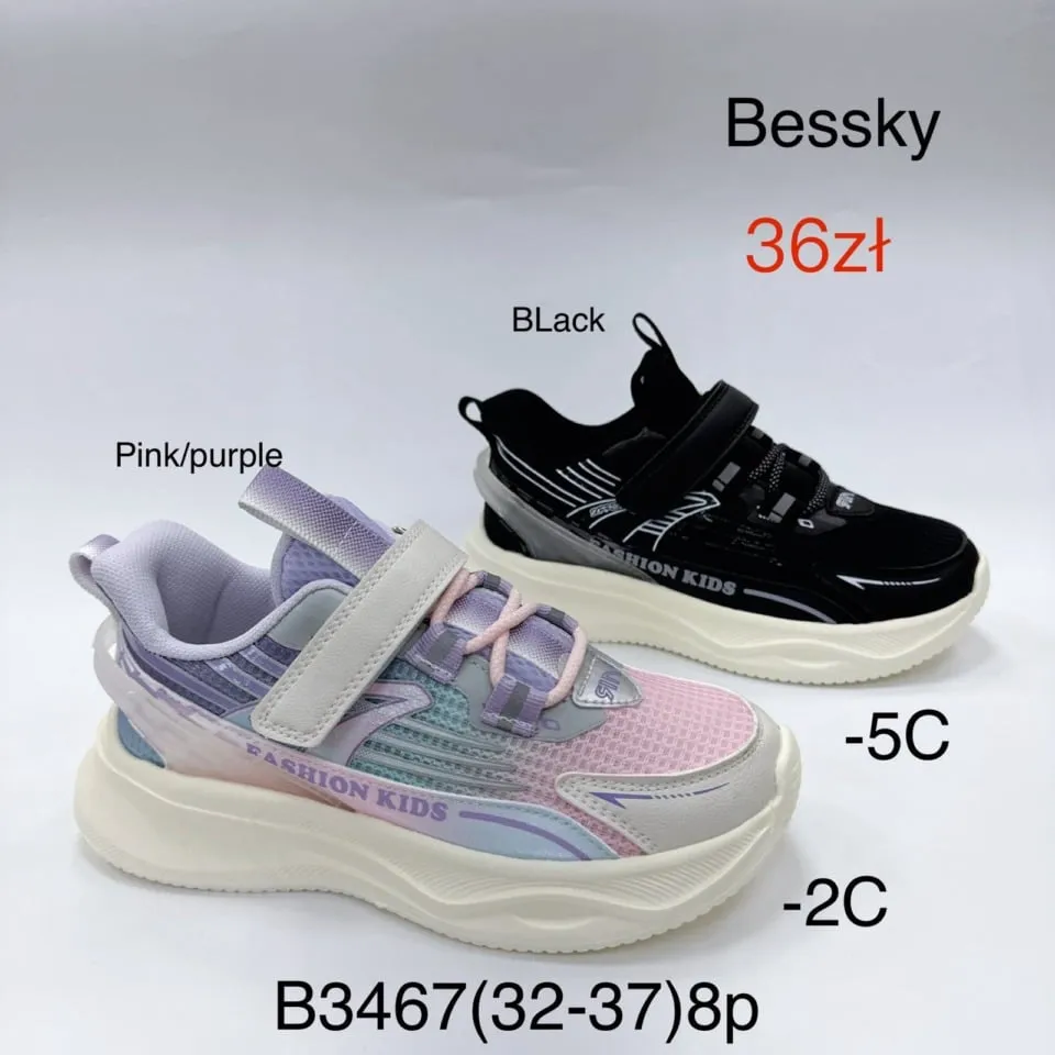 Trampki dziecięce Besssky sportowe na rzepy Pink/Purple/Black