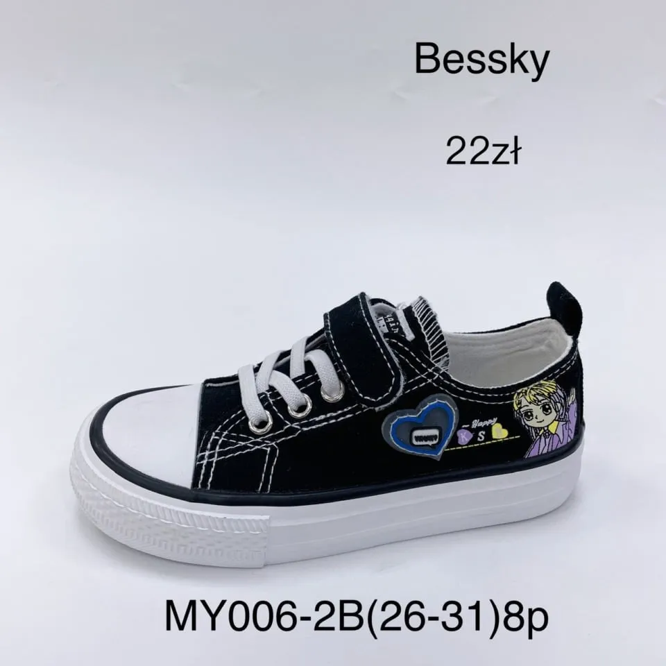 Trampki dziecięce Bessky czarne r. 26-31 z rzepem i nadrukiem
