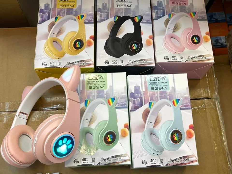 Słuchawki Bluetooth Cat Ear B39M z uszami LED, 6 szt. Mix