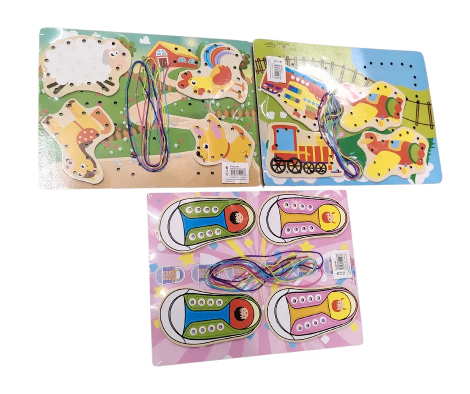 Zabawka Drewniane Puzzle Przeplatanka Edukacyjna Mix Wzorów 12szt