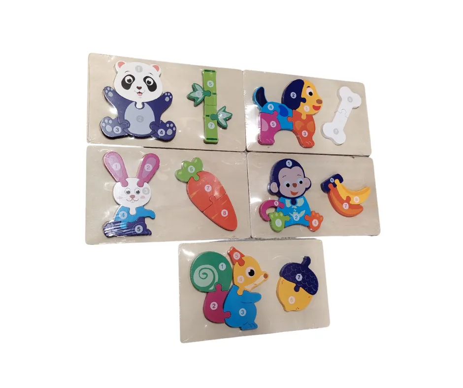 Drewniane Puzzle Edukacyjne Zwierzęta z Numerami 12 szt Mix