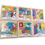 Drewniane Puzzle Edukacyjne Mix Wzorów Zwierzęta Pojazdy 12 szt.