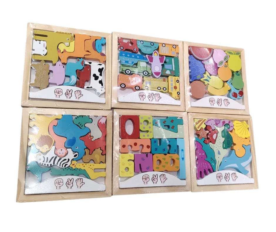 Drewniane Puzzle Edukacyjne Mix Wzorów Zwierzęta Pojazdy 12 szt.