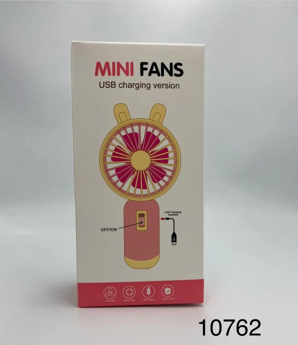 Mini Fan z USB Uszy Królika - Wiatraczek Ręczny Ładowany, 6 szt.