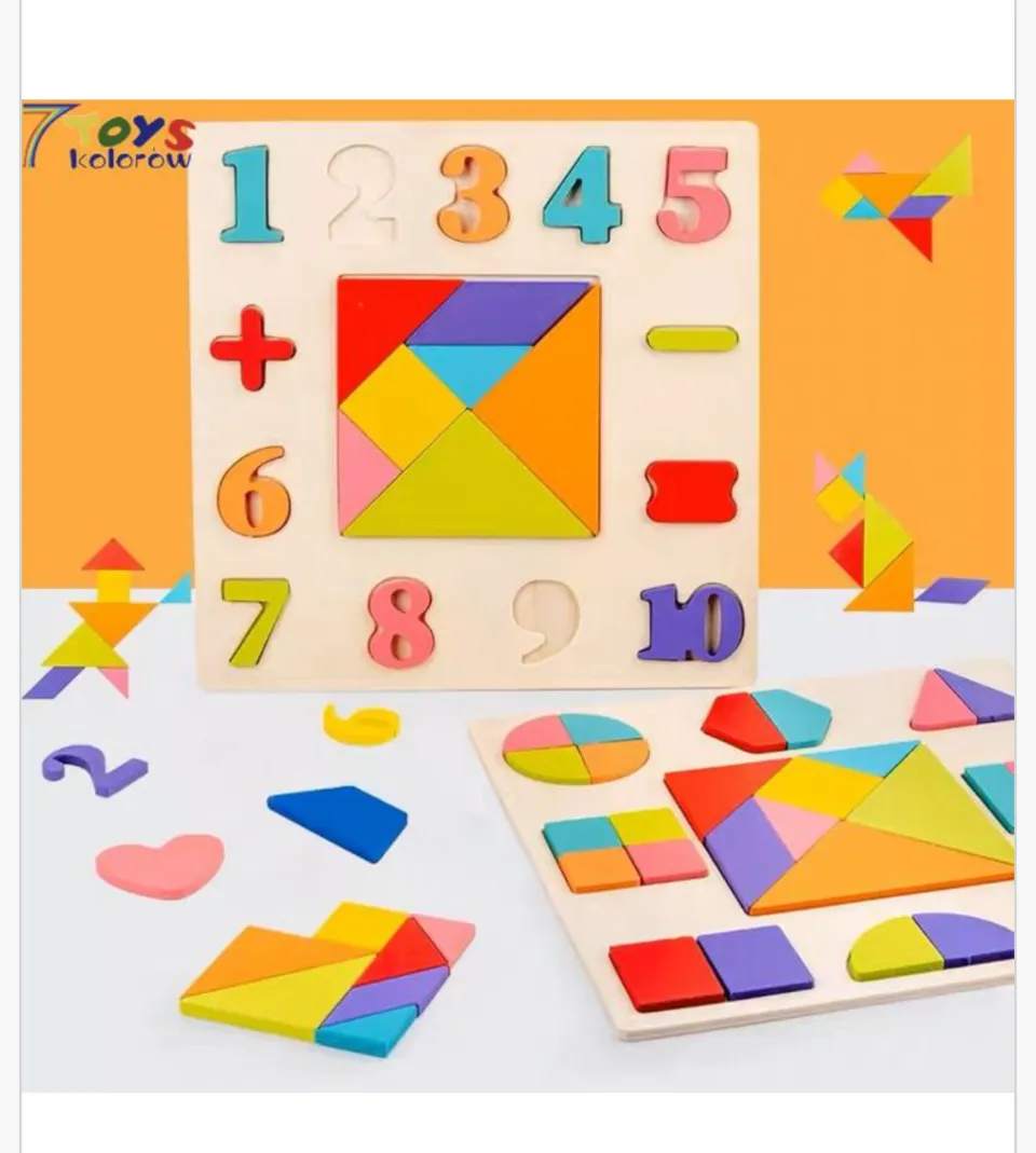 Zabawka Edukacyjna Drewniana Układanka Cyfry i Tangram 7 TOYS