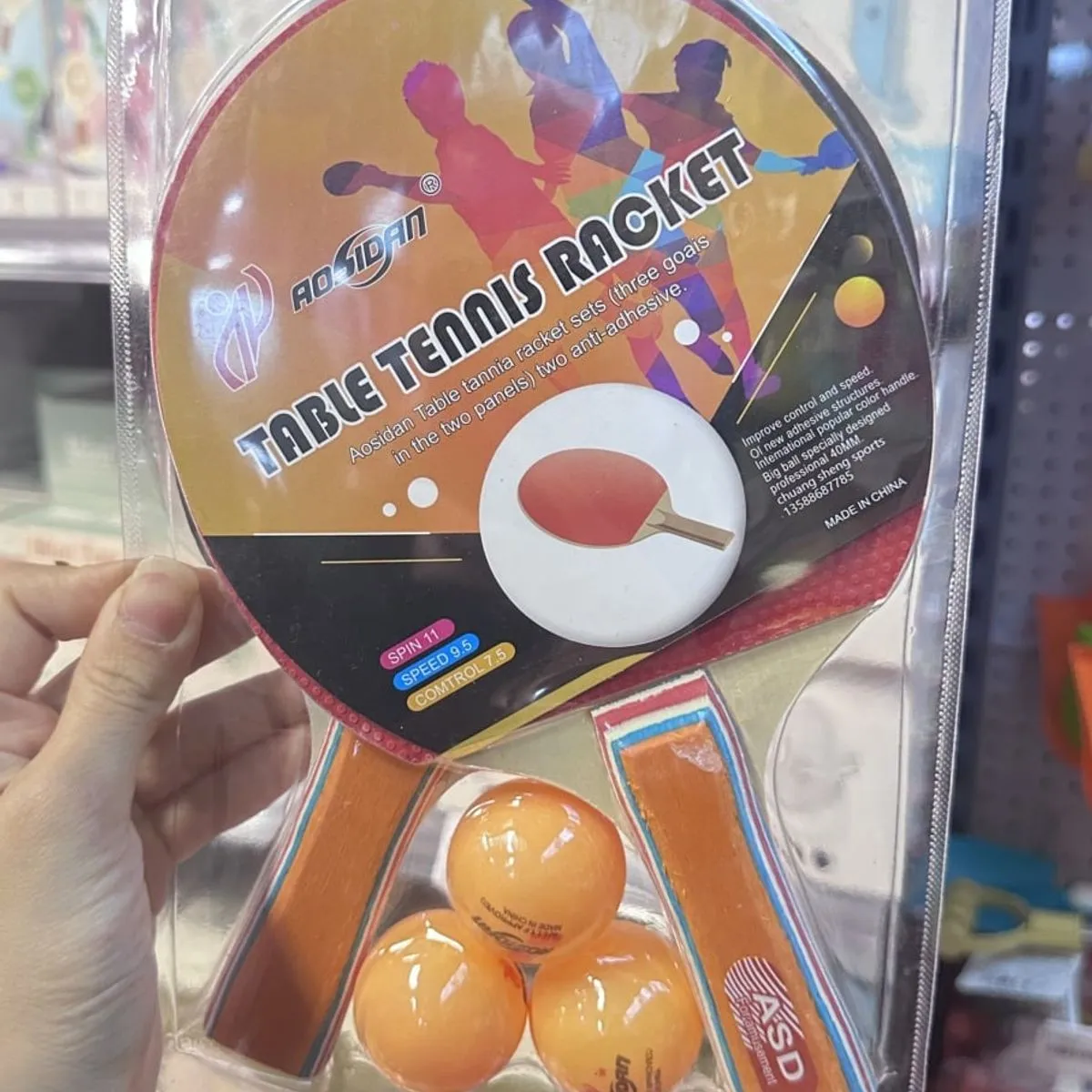 Zestaw Zabawkowe Table Tennis AOSIDAN - 2 Rakietki i 3 Piłeczki